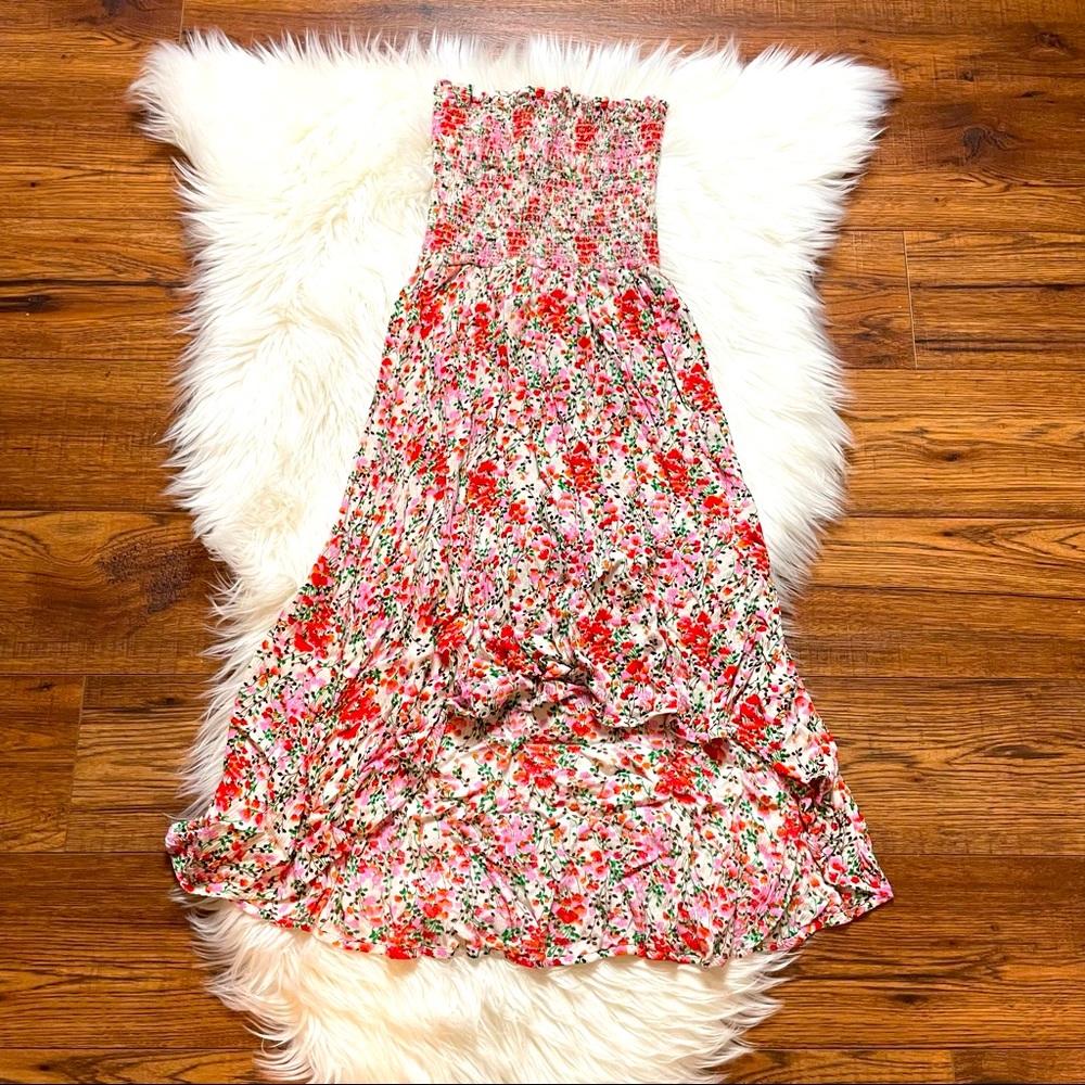 Lulus View from the Meadow Cream Floral Print Off Shoulder High Low Dress EUC